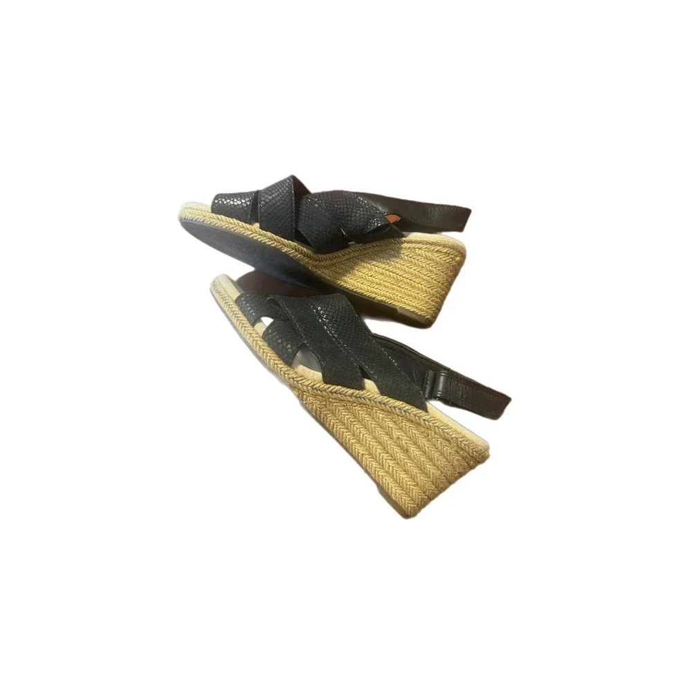 Clarks Collection Wedge Sandals Womens Black Snakeskin Espadrille 6.5 Comfort